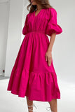 Casual Elegant Solid Patchwork V Neck A Line Short Sleeve Dress(3 colors)