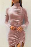 Vestidos de falda envueltos con cuello alto y cordón sólido elegante y sexy (8 colores)