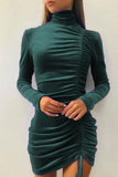 Sexy elegante sólido cordão com meia gola alta vestidos de saia enrolada (8 cores)