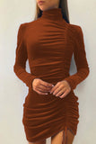Sexy elegante sólido cordão com meia gola alta vestidos de saia enrolada (8 cores)