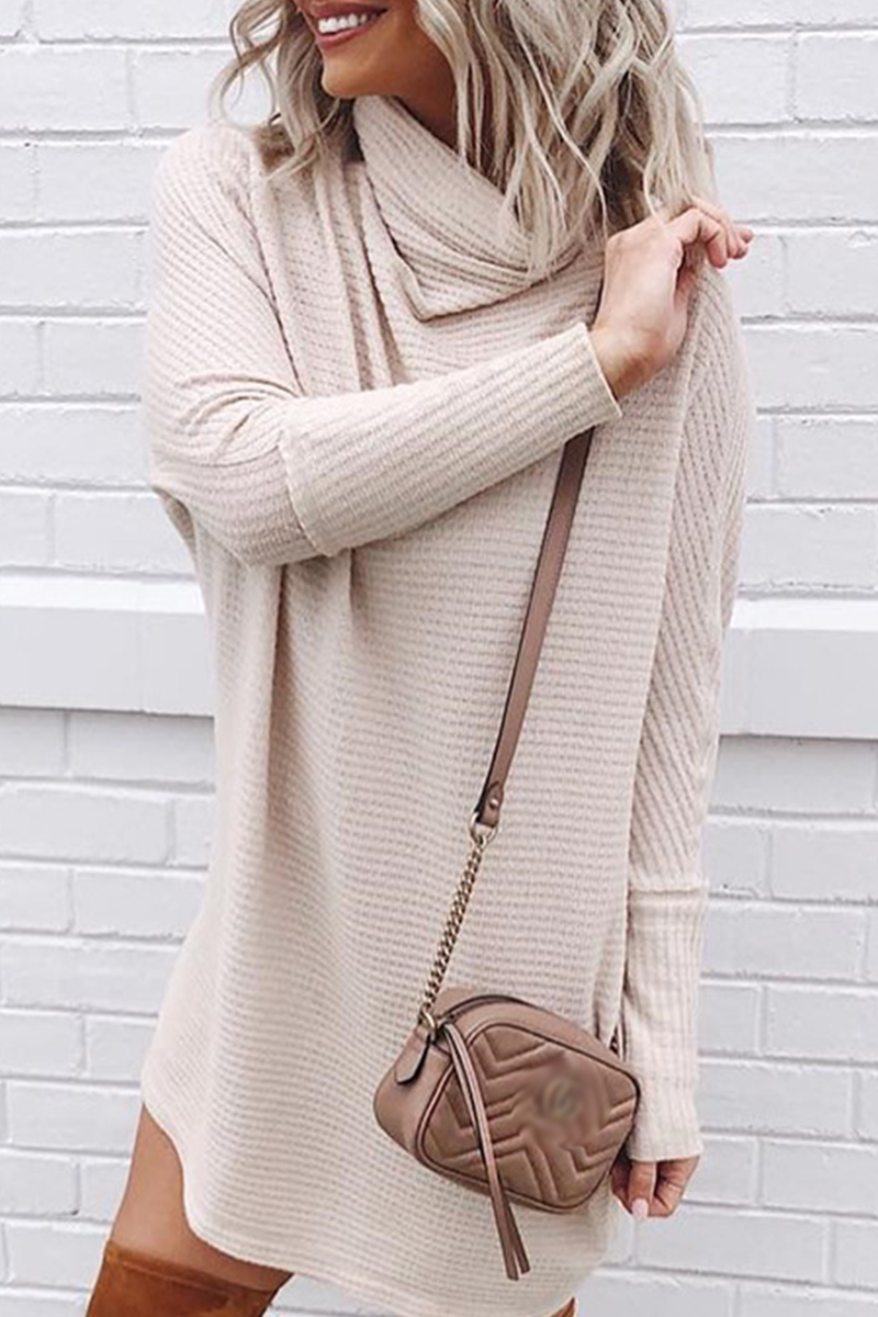 Casual Solid Patchwork Turtleneck Straight Dresses