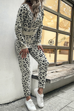 Casual Leopard Patchwork O Neck Long Sleeve Two Pieces