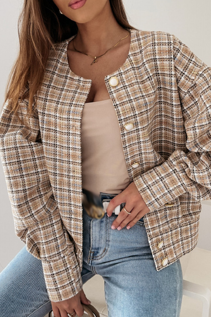 Casual Plaid Patchwork Turndown Collar Outerwear(3 Colors)