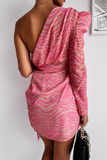 Vestidos casuais estampa leopardo patchwork fora do ombro vestidos irregulares (4 cores)