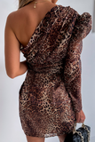 Casual Print Leopard Patchwork Off the Shoulder Irregular Dress Dresses(4 colors)