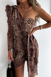 Vestidos casuais estampa leopardo patchwork fora do ombro vestidos irregulares (4 cores)