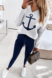 Fashion Print Patchwork V Neck Long Sleeve Two Pieces