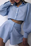 Fashion Plaid Patchwork Turndown Collar Long Sleeve Two Pieces(3 colors)