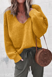 Suéteres casuais sólidos patchwork com decote em U (7 cores)