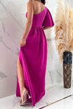 Sexy elegante sólido retalhos fenda oblíqua colarinho vestidos retos (5 cores)