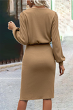 Vestidos de falda de un solo paso con cuello en O sólidos de moda (6 colores)