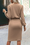 Vestidos de falda de un solo paso con cuello en O sólidos de moda (6 colores)
