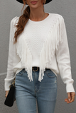 Fashion Solid Tassel Patchwork O Neck Sweaters(5 colors)