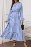 Moda elegante sólido frênulo folha de lótus colarinho vestidos longos (8 cores)