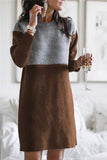 Fashion Patchwork O Neck Long Sleeve Dresses(5 Colors)