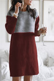 Fashion Patchwork O Neck Long Sleeve Dresses(5 Colors)