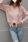 Fashion Solid Tassel Patchwork O Neck Sweaters(5 colors)