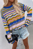 Fashion Striped Patchwork O Neck Sweaters(4 colors)