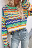 Suéteres con cuello redondo y retales a rayas de moda (4 colores)