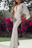 Fashion Elegant Sequins V Neck A Line Dresses