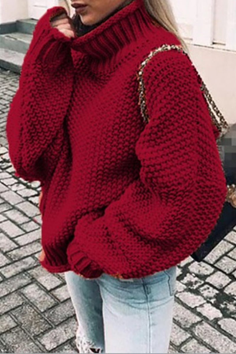 Fashion Casual Solid Patchwork Turtleneck Sweaters(14 Colors)