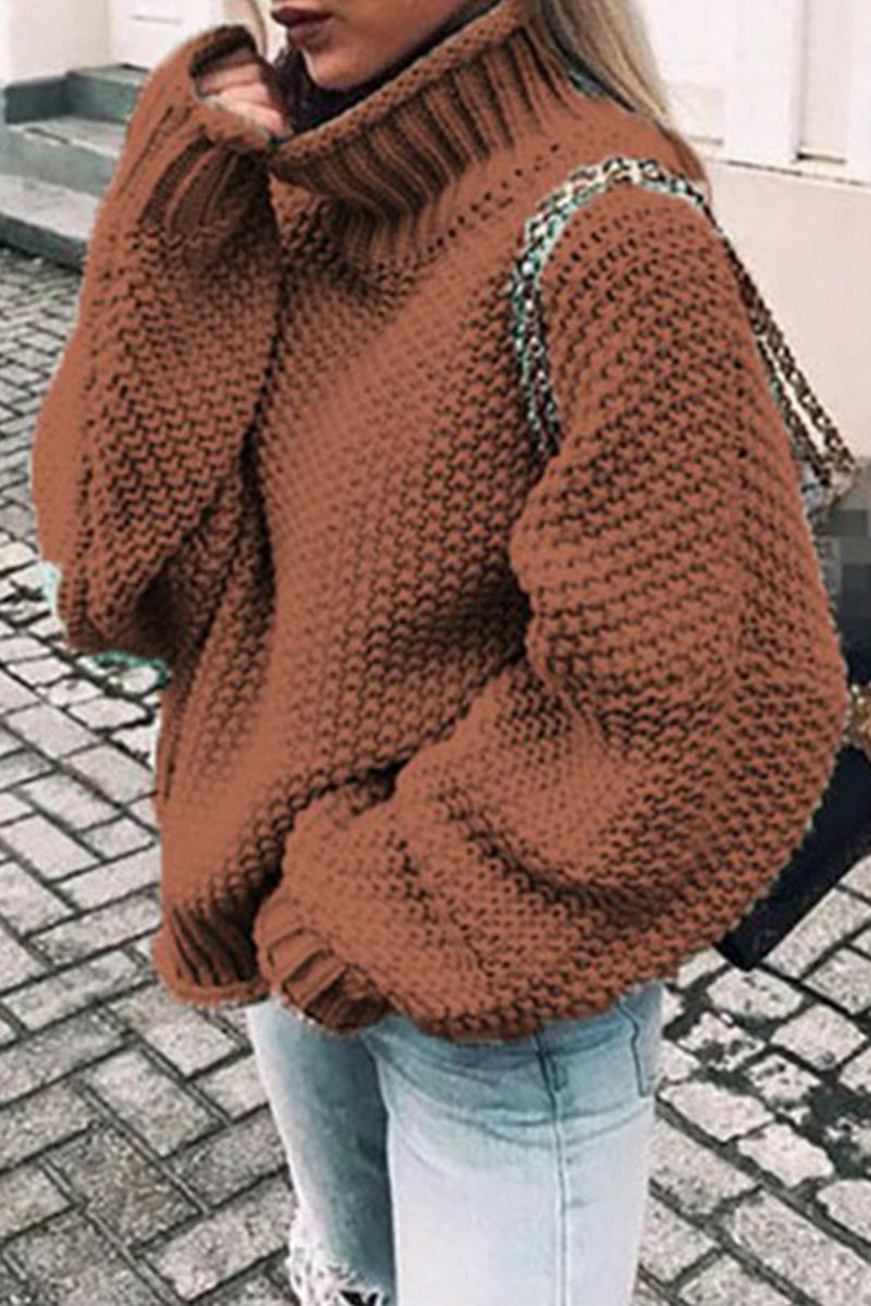 Fashion Casual Solid Patchwork Turtleneck Sweaters(14 Colors)
