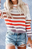 Suéteres con cuello redondo y retales a rayas dulces a la moda (4 colores)