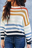Suéteres modernos com retalhos listrados e gola redonda (4 cores)