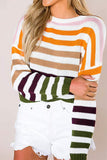 Suéteres con cuello redondo y retales a rayas dulces a la moda (4 colores)