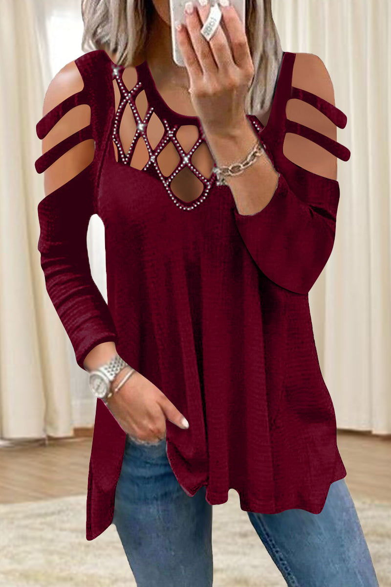Casual Solid Patchwork Hot Drill O Neck Tops(8 Colors)