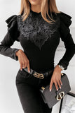 Work Lace Embroidered Patchwork O Neck Tops(3 Colors)