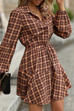 Elegante faculdade xadrez frenulum turndown colarinho vestidos de linha