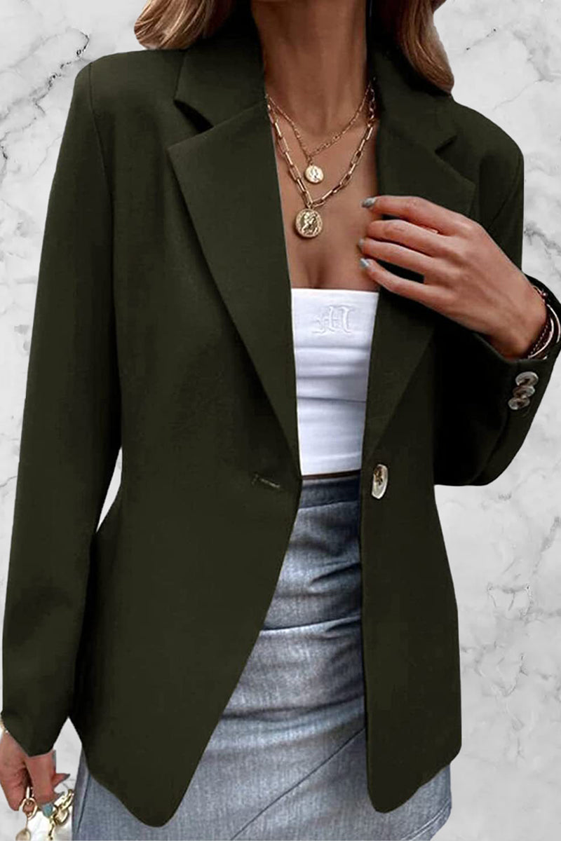 Casual Solid Buttons Turn-back Collar Outerwear