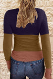 Camisetas informales con cuello redondo y botones de retales con bloques de color con cambio gradual (7 colores)