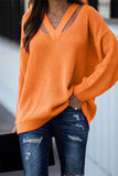 Casual Solid Hollowed Out Patchwork V Neck Sweaters(3 Colors)