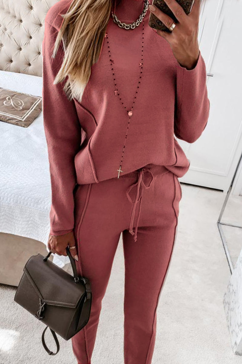 Sweet Solid O Neck Long Sleeve Two Pieces(3 Colors)