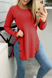 Street Solid Buttons Solid Color O Neck Tops