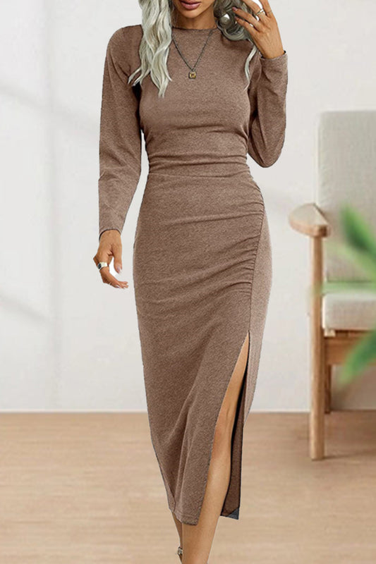 Sweet Elegant Solid Fold O Neck Sheath Dresses(6 Colors)