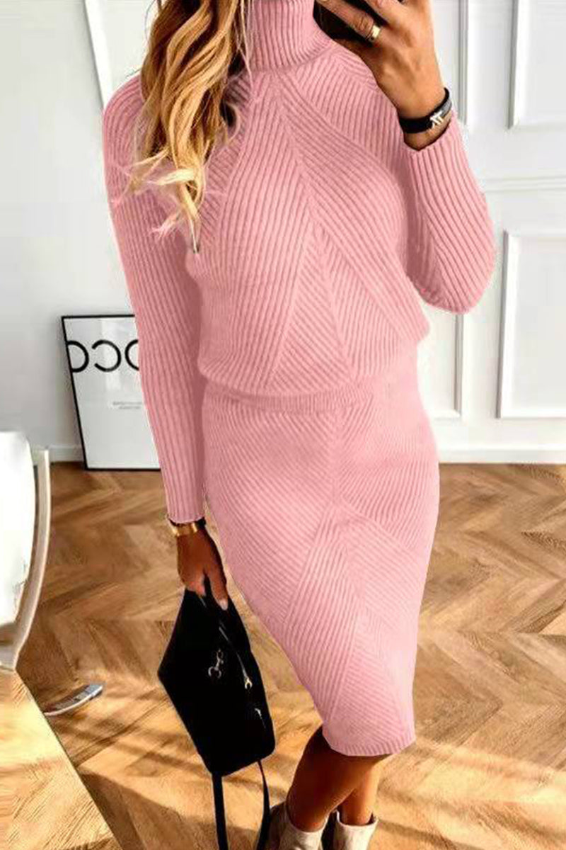 Casual Solid Basic Turtleneck Long Sleeve Two Pieces(5 Colors)