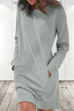 Vestidos casuais de manga comprida com decote em O de cor sólida (6 cores)
