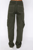 Street Pantalones rectos de patchwork rectos con bolsillo liso y cintura media