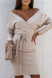 Sweet Elegant Solid Frenulum With Belt V Neck A Line Dresses(4 Colors)