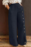 Calças de cor sólida retas com fenda elegante e cintura alta (3 cores)