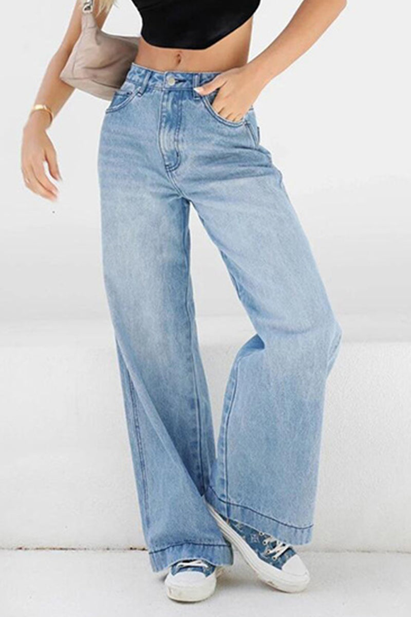 Street Solid Patchwork Straight Denim Jeans