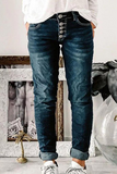 Calça Jeans Regular Street Solid Patchwork Cintura Média