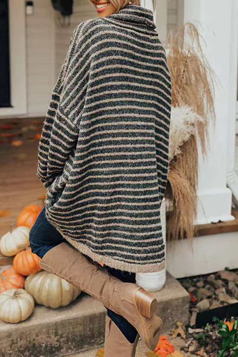 Casual Striped Patchwork Turtleneck Sweaters(4 Colors)