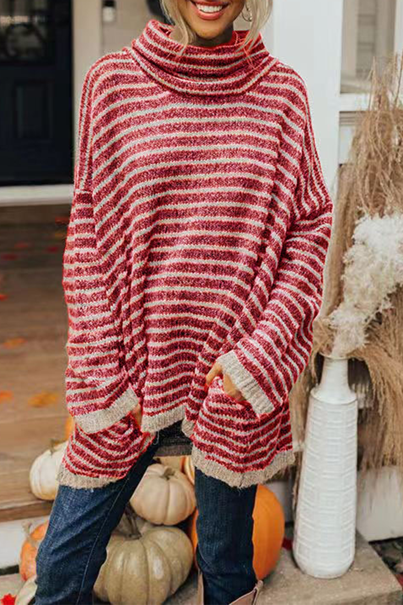 Casual Striped Patchwork Turtleneck Sweaters(4 Colors)