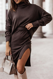 Casual Solid Slit Turtleneck Long Sleeve Two Pieces(3 Colors)