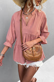 Casual Solid Flounce Fold V Neck Long Sleeve Tops(5 Colors)