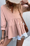 Casual Solid Flounce Fold V Neck Long Sleeve Tops(5 Colors)